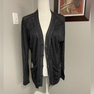 NSF distressed wool cashmere cardigan black gray wool cashmere womens size large